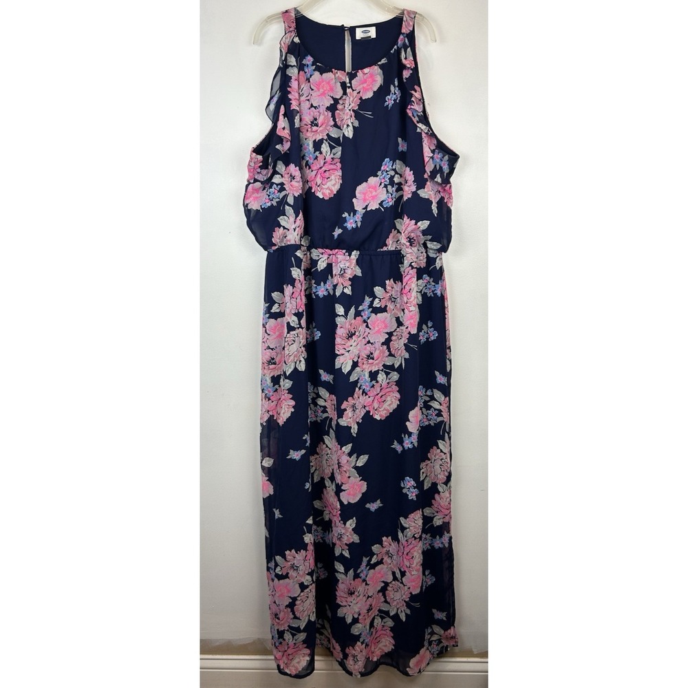 Old Navy Dress Womens XXL Halter Maxi Sundress Blue Floral Boho Rayon Flowy